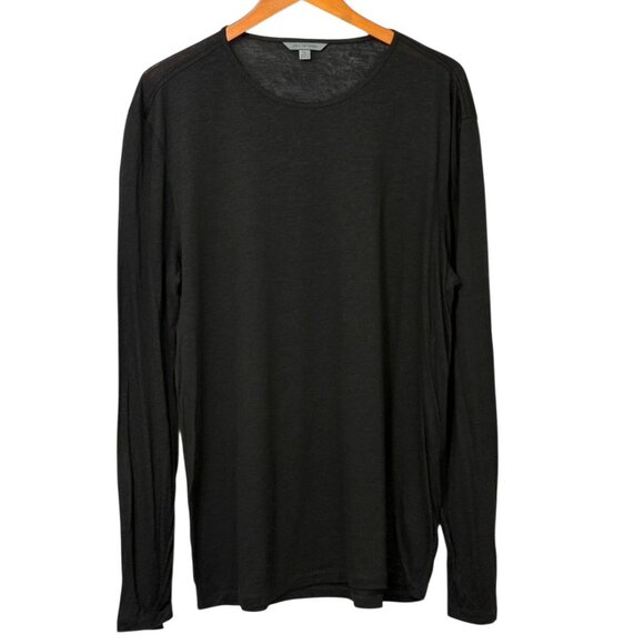 John Varvatos Black Long Sleeve T-Shirt Round Neck Viscose Linen Classic Size XL - Picture 1 of 9